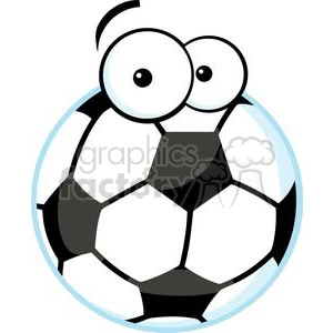 The clipart image shows a cartoon soccer ball with comical eyes playing soccer. The image is in vector format and is designed to be used in sports-related designs, such as logos or promotional materials.
