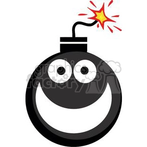The clipart image depicts a cartoon-style emoticon or smiley face that has been designed to resemble a bomb. The emoticon features a comical and funny expression, combining elements of a smiley face with those of a bomb, such as a lit fuse or a round shape typically associated with bombs. It likely aims to convey a playful or humorous representation of a potentially serious object like a bomb.
