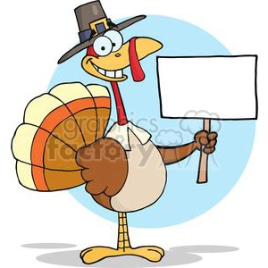3525-Happy-Turkey-With-Pilgrim-Hat-Holding-A-Blank-Sign