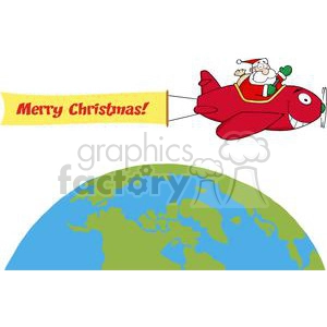 3824-Santa-Flying-With-Christmas-Plane-AndA-Blank-Banner-Attached-Above-The-Globe