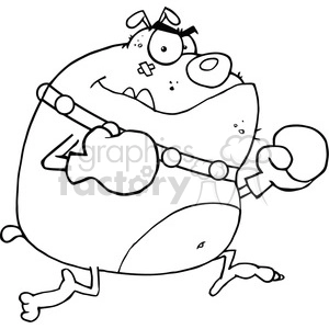 The clipart image displays a comical cartoon dog dressed up as a boxer. The dog appears to be in a fighting pose with oversized boxing gloves, a humorous expression on its face, and sporting a black eye and a bandaged head, which adds to its playful character.
