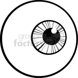 The clipart image depicts a stylized representation of a human eyeball. The design is simple, consisting of black and white shapes and lines that form the outline of the eye, with a large black pupil at the center, an iris with radiating lines, and a small white highlight indicating light reflection.