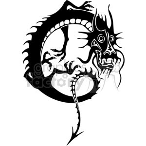 The image is a black and white vector illustration of a traditional Chinese dragon. It's designed in a style that's suitable for vinyl cutting or printing, featuring bold lines and contrasting spaces that define the dragon's intricate features such as its scales, fearsome face with prominent eyes, horns, and coiled body.