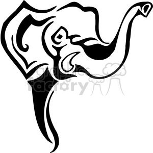 The image is a black and white vector design of an elephant. It has a stylized look, suitable for vinyl decal designs or as a tattoo template. This graphic emphasizes the outline of the elephant in a bold and artistic manner, focusing on its distinguishing features such as the large ears and trunk.