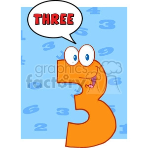 4982-Clipart-Illustration-of-Number-Three-Cartoon-Mascot-Character-With-Speech-Bubble