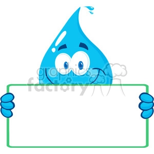 12859 RF Clipart Illustration Happy Water Drop Character Holding A Banner