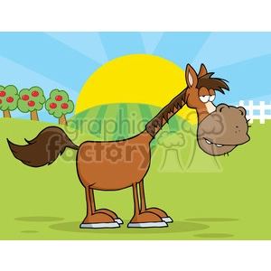 Horse Cartoon Mascot Character In Country Farm