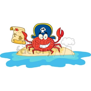 Pirate Crab Holding A Treasure Map On Island