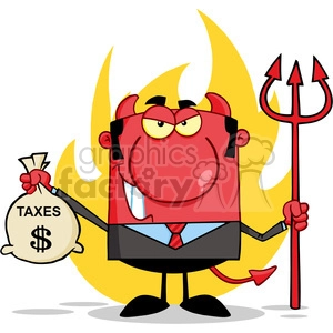 RF Smiling Devil With A Trident And Holding Taxes Bag