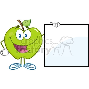 5770 Royalty Free Clip Art Happy Green Apple Cartoon Character Showing A Blank Sign