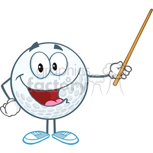 5749 Royalty Free Clip Art Smiling Golf Ball Holding A Pointer