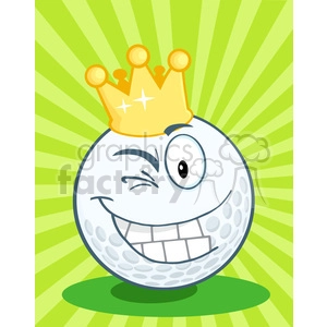 5712 Royalty Free Clip Art Happy Golf Ball Cartoon Character With Gold Crown Winking