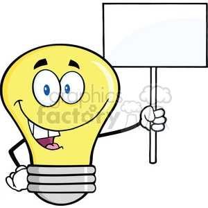 6139 Royalty Free Clip Art Light Bulb Cartoon Character Holding Up A Blank Sign