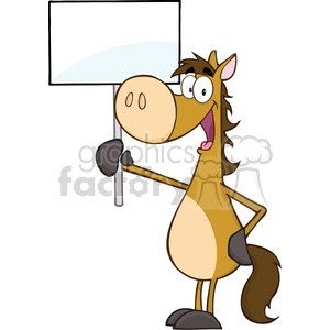 5689 Royalty Free Clip Art Happy Horse Holding Up A Blank Sign