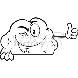 5980 Royalty Free Clip Art Winking Brain Character Holding A Thumb Up Over Sign
