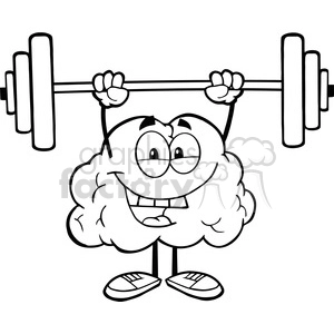 5976 Royalty Free Clip Art Happy Brain Character Lifting Weights