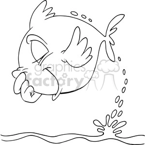cartoon fish jumping out of water in black and white