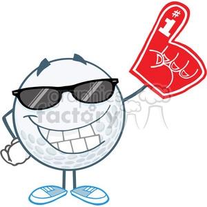 5747 Royalty Free Clip Art Smiling Golf Ball With Sunglasses And Foam Finger