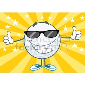 5741 Royalty Free Clip Art Smiling Golf Ball With Sunglasses Giving A Thumb Up