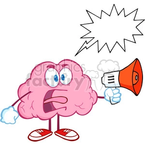 5849 Royalty Free Clip Art Angry Brain Cartoon Character Screaming Into Megaphone With Speech Bubble