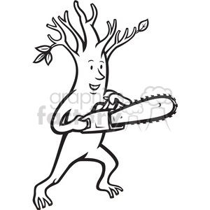 black and white tree man chainsaw