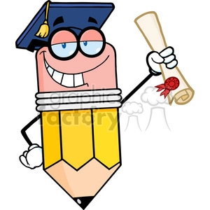 5900 Royalty Free Clip Art Happy Pencil Character Graduate Holding A Diploma