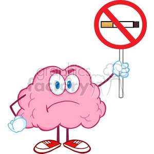 5844 Royalty Free Clip Art Angry Brain Cartoon Character Holding up A No Smoking Sign