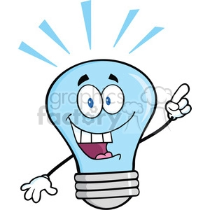 6125 Royalty Free Clip Art Blue Light Bulb Cartoon Mascot Character With A Bright Idea
