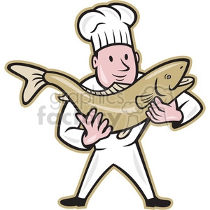 chef cook holding trout fish