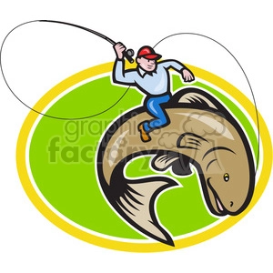 fly fisherman riding a trout fish