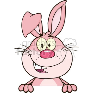 Cute Pink Rabbit Cartoon Mascot Character Over Blank Sign