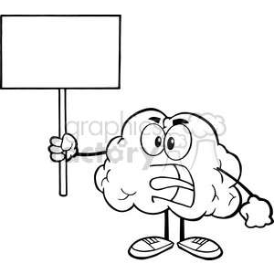 5998 Royalty Free Clip Art Angry Brain Cartoon Character Screaming And Holding Up A Blank Sign