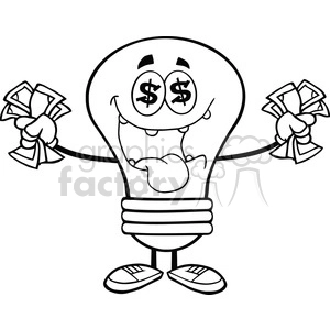 6051 Royalty Free Clip Art Money Loving Light Bulb Cartoon Character