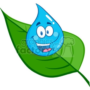 6206 Royalty Free Clip Art Smiling Water Drop On A Leaf