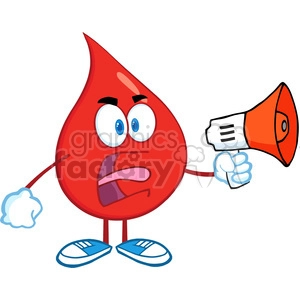 6189 Royalty Free Clip Art Angry Red Blood Drop Character Screaming Into Megaphone