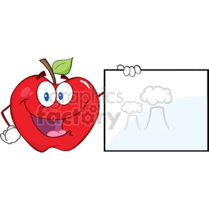 6516 Royalty Free Clip Art Happy Apple Cartoon Character Showing A Blank Sign