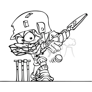 cartoon cricket player in black and white