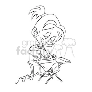 vector black and white girl ironing clothes cartoon