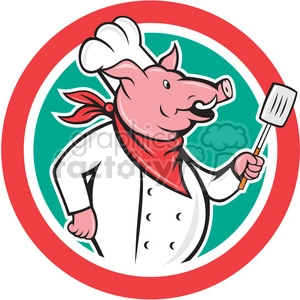 pig chef holding spatula side CIRC