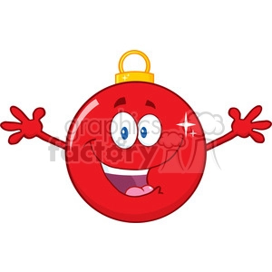 Royalty Free RF Clipart Illustration Happy Red Christmas Ball Cartoon Mascot Character With Open Arms