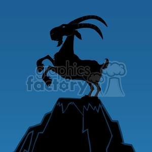 Royalty Free RF Clipart Illustration Black Ram Monochrome On Top Of A Mountain Peak On Blue Background