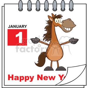 Royalty Free RF Clipart Illustration Happy New Year Calendar With Open Arms Smiling Horse