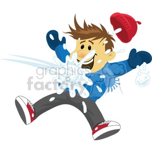 The clipart image depicts a cartoon character having fun in the winter by engaging in a snowball fight. The character is throwing a snowball at someone off-screen. The image conveys a sense of playful enjoyment and winter festivities, possibly during Christmas time.
