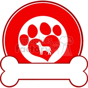 Royalty Free RF Clipart Illustration Veterinary Red Circle Label Design With Love Paw Dog And Bone