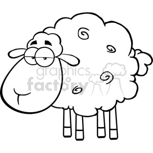 Royalty Free RF Clipart Illustration Black And White Cute Sheep Cartoon Mascot Character