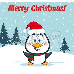 9038 royalty free rf clipart illustration merry christmas greeting with cute penguin cartoon character vector illustration greeting card