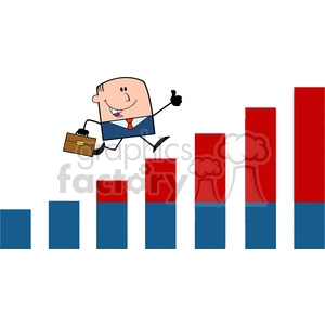 Royalty Free RF Clipart Illustration Businessman Giving A Thumb Up And Running Over Growing Bar Chart Cartoon Character