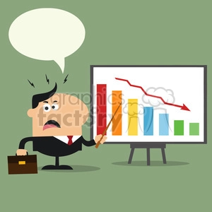 8354 Royalty Free RF Clipart Illustration Angry Manager Pointing To A Decrease Chart On A Board Flat Style Vector Illustration With Speech Bubble