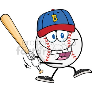 Happy Baseball Ball with hat Swinging A Baseball Bat