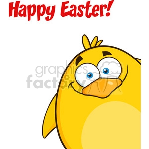 8591 Royalty Free RF Clipart Illustration Happy Easter With Smiling Yellow Chick Cartoon Character Looking From A Corner Vector Illustration Isolated On White